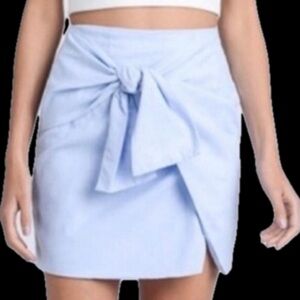 STORIA Faux Wrap Blue/White Pinstripe Mini Skirt Size Medium 100% Cotton